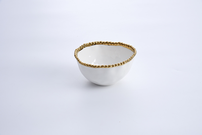 Ceramic white Snack Bowl with Gold Pearls