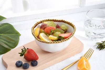 Ceramic white Snack Bowl with Gold Pearls