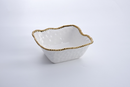 11-inch white porcelain square salad bowl with gold beaded rim