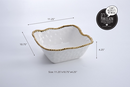 11-inch white porcelain square salad bowl with gold beaded rim