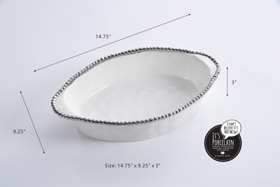 Oval Baking Dish White Silver