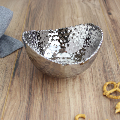 Small Ceramic Silver Oval Snack Bowl