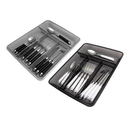 Home Basics Mesh Steel Cutlery Tray Black Small