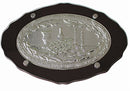 Wood and Silver Plated Oval Shabbat Challah Board with Glass Protector