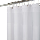 White jacquard weave shower curtain by Elle Decor, offering a clean and textured look with its alternating smooth and subtly patterned sections.