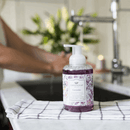 Greenleaf Lavender hand soap in a foaming pump bottle, featuring a lavender and floral design on the label.