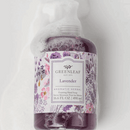Greenleaf Lavender hand soap in a foaming pump bottle, featuring a lavender and floral design on the label.