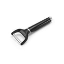 KitchenAid Y Peeler in black, featuring a sleek design with a stainless steel blade and silver accents on the handle.