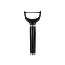 KitchenAid Y Peeler in black, featuring a sleek design with a stainless steel blade and silver accents on the handle.