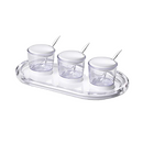 Omada Design Tray for Jams and Sauces 10,63 X 4,72 Inch Inside Colored and Transparent Acrylic Border with 3 Jars and 3 Teaspoons, Crystal Line