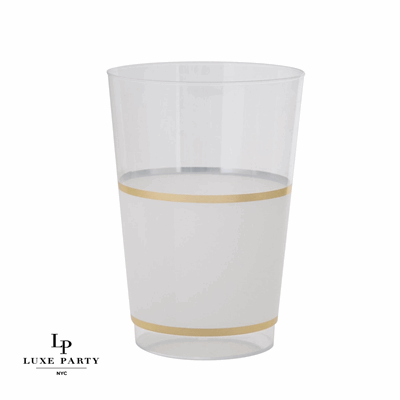 Round White & Gold Plastic Cups | 10 Cups