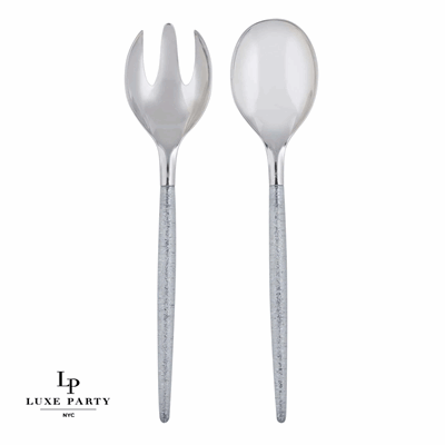 Silver Glitter Plastic Serving Fork & Spoon Set