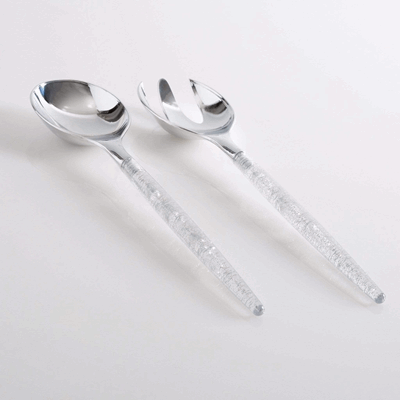 Silver Glitter Plastic Serving Fork & Spoon Set