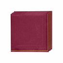 A stack of cranberry red paper napkins with a subtle gold stripe detail on the border. The napkins are neatly folded and stacked.