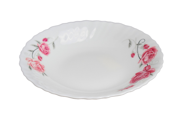 9.5" Opal Glass Rose Design Soup Plate