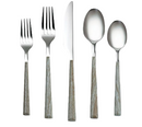 Prestige Sequoia Driftwood 20-piece flatware set with a rustic driftwood-inspired design, displayed on a white background.