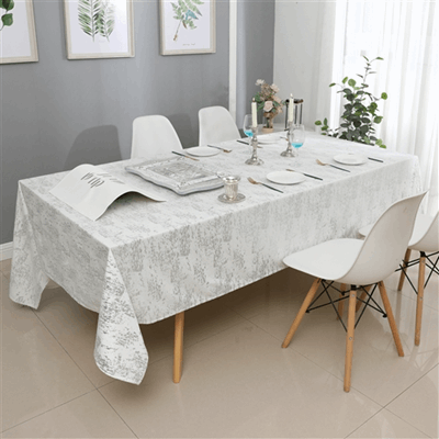 60x90 Jacquard Tablecloth Silver Mosaic Marble