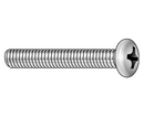Close-up of a stainless steel Phillips pan head machine screw with fully threaded body, ideal for fastening metal, wood, or plastic securely.