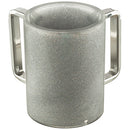Clear perspex washing cup with silver glitter finish and silver handles.