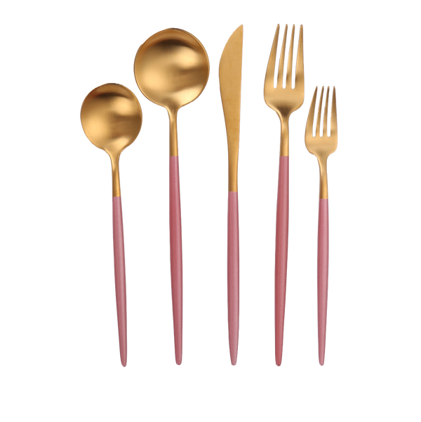 Vera 2 Tone Brushed Pink and Gold Flatware