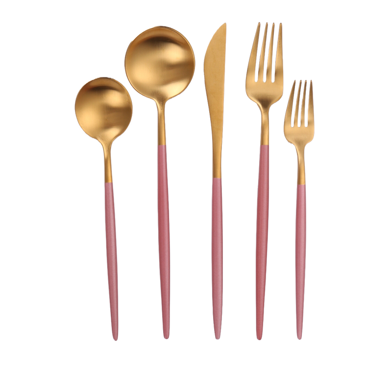 Vera 2 Tone Brushed Pink and Gold Flatware