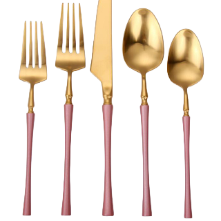 Irene Two Tone Brushed Pink and Gold Flatware Set