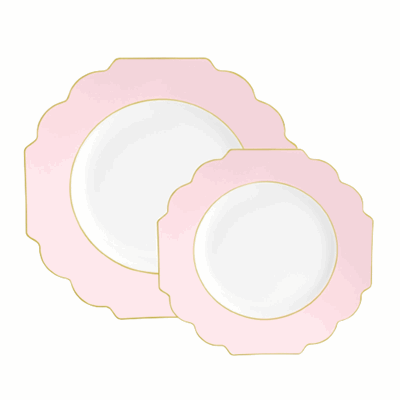 10.7" Dinner Plates, Scalloped Blush/Gold Plastic Plates