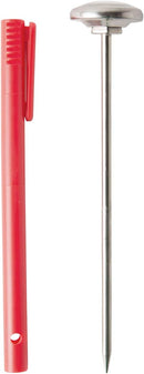 Taylor analog meat thermometer with a 1-inch dial and red pocket sleeve clip, displayed on a white background.
