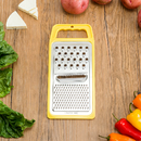 Four vibrant 1 Side Graters from H D S are lined up side by side, featuring a stainless steel grating surface. Their sharp teeth promise efficient grating. With handles in green, yellow, red, and orange, these graters provide two sections for different sizes.