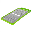 Four vibrant 1 Side Graters from H D S are lined up side by side, featuring a stainless steel grating surface. Their sharp teeth promise efficient grating. With handles in green, yellow, red, and orange, these graters provide two sections for different sizes.