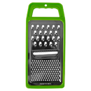 Four vibrant 1 Side Graters from H D S are lined up side by side, featuring a stainless steel grating surface. Their sharp teeth promise efficient grating. With handles in green, yellow, red, and orange, these graters provide two sections for different sizes.