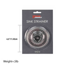 Polished stainless steel sink strainer with small center handle, shown on a white background.