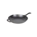 A classic 10.25-inch cast iron skillet, pre-seasoned for a natural, non-stick finish. Designed for even heat distribution, making it ideal for frying, searing, baking, and sautéing. Features a sturdy handle with a helper grip and dual pour spouts for easy handling. Perfect for use on stovetops, ovens, and campfires.