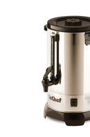 Le Chef 30-Cup electric hot water urn, silver stainless steel with black accents
