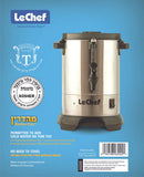 Le Chef 30-Cup electric hot water urn, silver stainless steel with black accents