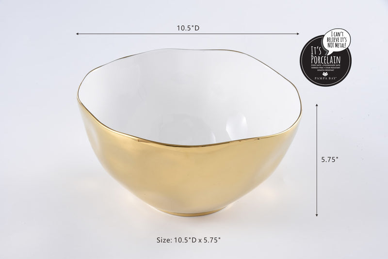 Ceramic Gold and White Bowl 10"