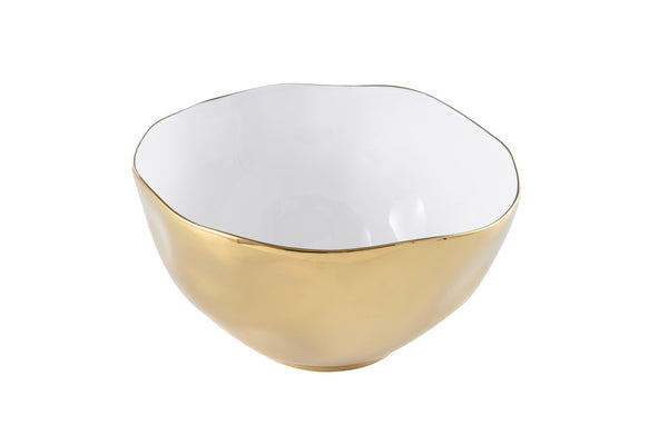 Ceramic Gold and White Bowl 10"