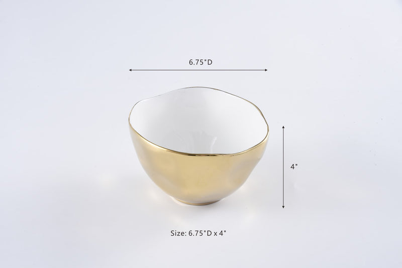 Ceramic Gold and White Bowl 6"