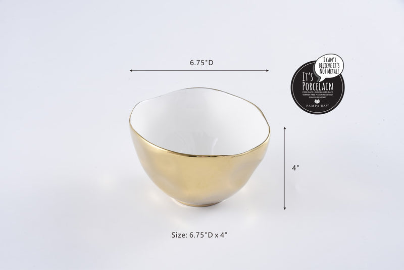 Ceramic Gold and White Bowl 6"