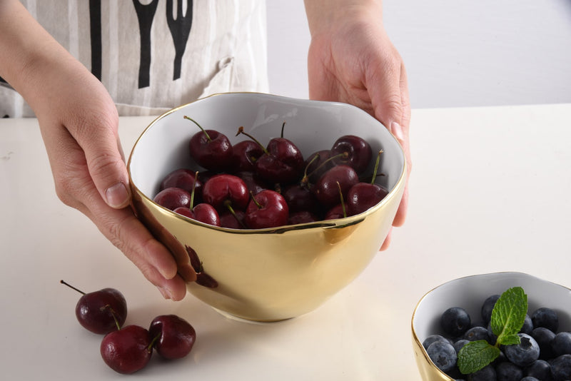 Ceramic Gold and White Bowl 6"