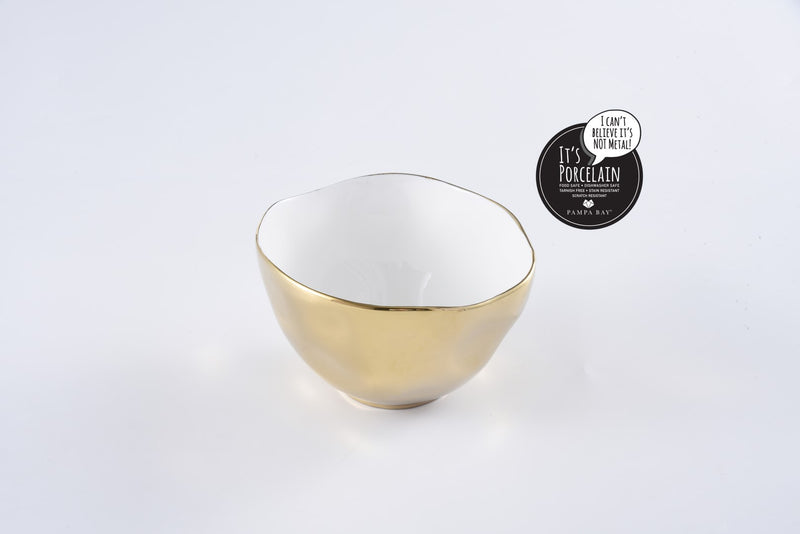 Ceramic Gold and White Bowl 6"