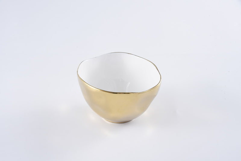 Ceramic Gold and White Bowl 6"