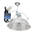 A durable aluminum brooder lamp featuring a built-in clamp and hanging hook for versatile use. Includes a 6-foot cord and supports up to a 250-watt bulb. Ideal for poultry brooders, workshops, garages, and outdoor heating applications.