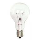 Clear A15 incandescent light bulb with an intermediate base, suitable for ceiling fans.