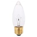 Clear B11 torpedo-shaped incandescent light bulb with a medium E26 base, 25 watts.