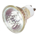 A single 35-watt MR16 halogen light bulb with a clear, faceted glass lens and a two-pin GU10 base.