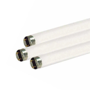 Three Satco S7950 15W T8 fluorescent bulbs, each emitting a specific color temperature (if known, e.g., Cool White). They feature bi-pin bases for standard fixtures.