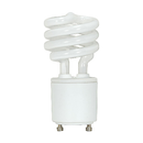 A white Satco S8202 compact fluorescent light (CFL) bulb is shown against a white background. This 11-watt mini spiral bulb has a GU24 twist-lock base and emits a soft white (2700K) light with a brightness of 650 lumens. It is an energy-efficient replacement for a 40-watt incandescent bulb and is designed for use in compatible light fixtures.
