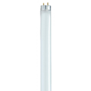 A single Satco brand, 17-watt, T8 fluorescent light bulb with a 4100K cool white color temperature and high lumen output, featuring a frosted glass tube and bi-pin connectors.