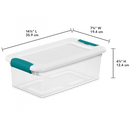 Sterilite 6-quart clear plastic storage box with white snap-on latching lid shown on a white background.